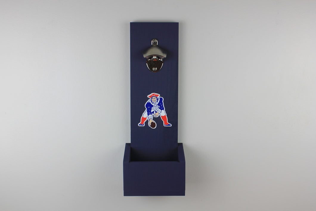 New England Patriots Inspired Hanging Bottle Opener - Pat the Patriot logo