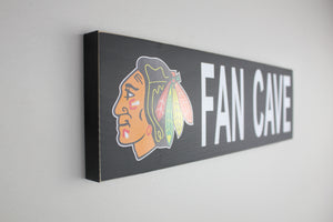 Chicago Blackhawks Inspired Fan Cave Wood Sign