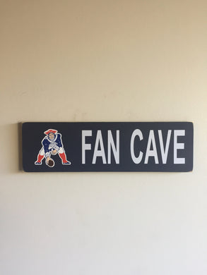 New England Patriots Inspired Fan Cave Wood Sign - Pat the Patriot Logo